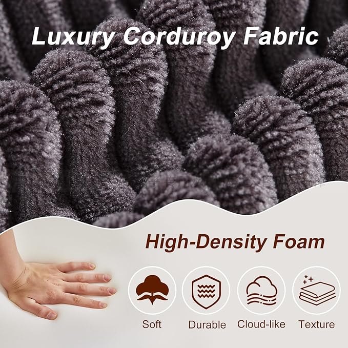Corduroy Cloud Couch with Pillow, Premium Memory Foam, No Assembly Required, Deep Seat Sofa in Box, Space-Saving Chair for Home, Living Room, Bedroom, Apartment, Office, Loveseat, Dark Gray