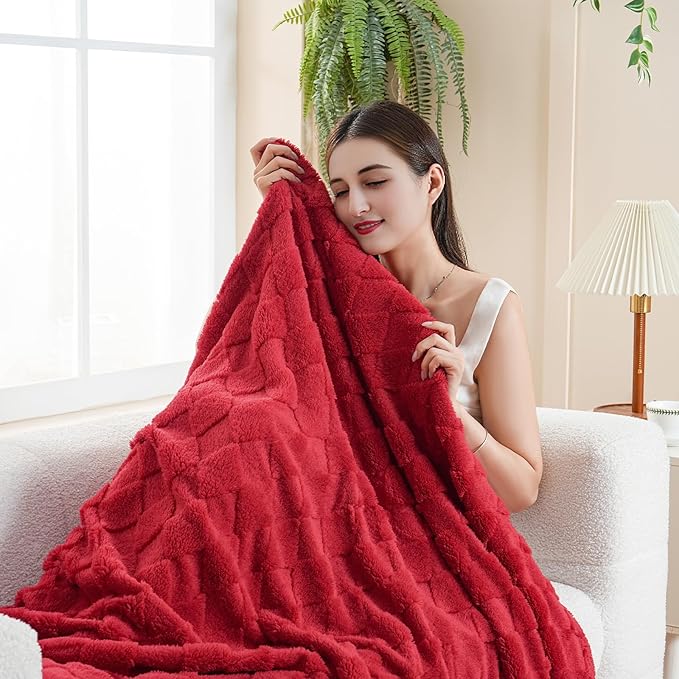Red Throw Blanket for Couch Sofa Bed 50x60 inches,Fleece Blankets Microfiber Flannel with Diamond Checkered Pattern Lightweight Plush Soft Cozy Gifts for Women Mom Girls