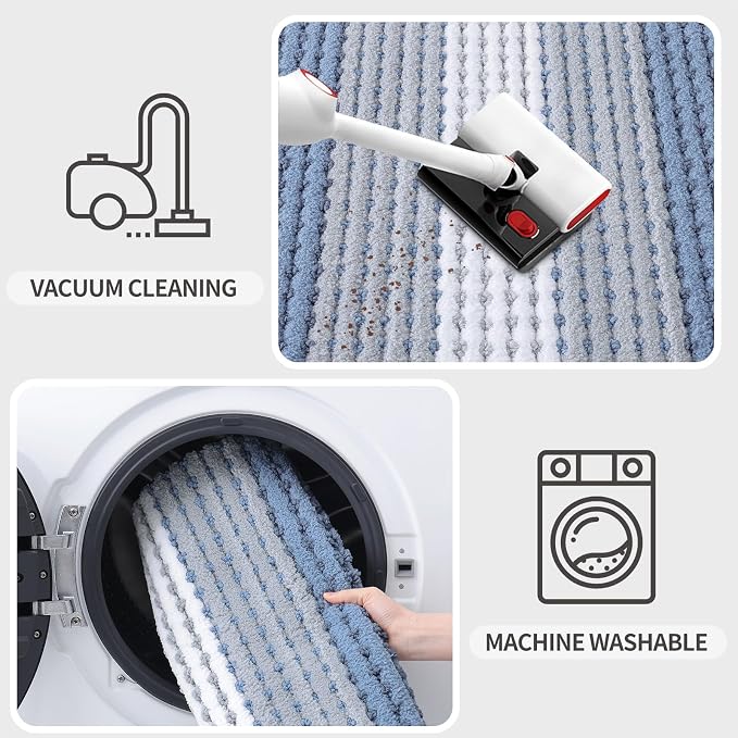 Kitinjoy Indoor Outdoor Door Mat, 71x24 Non-Slip Absorbent Dirt Trapper, Low-Profile Washable Inside Entrance Front Floor Mat, Sturdy Soft Entry Dotted Ombre Doormats for Entryway, Light Blue - Image 5
