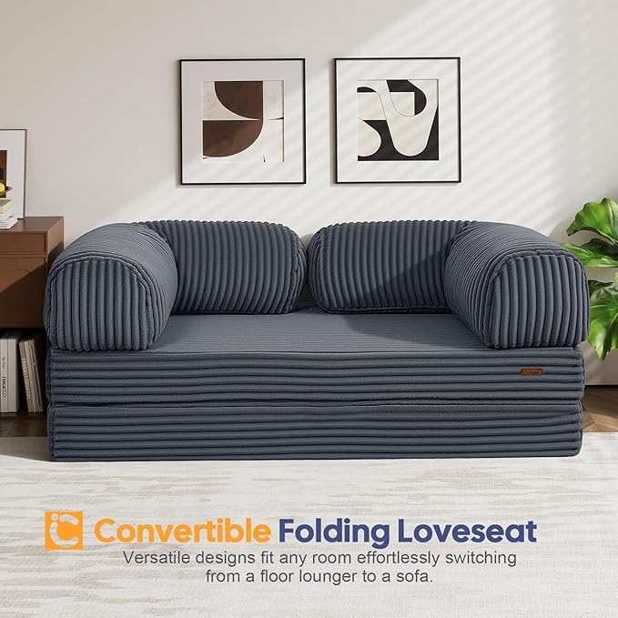 COMAX Convertible Folding Sofa Bed, Foldable Chair Bed Floor Futon Couch with Back Support, Comfy Corduroy Fold Out Mattress Sleeper for Living Room Bedroom