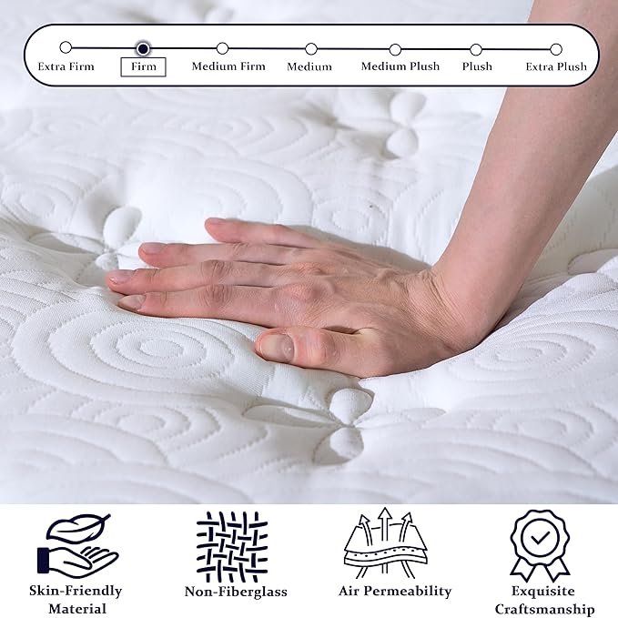 Onlylucky Firm Queen Mattress 14 Inch, Luxury Hybrid Queen Size Mattress in a Box, 7-Zones Individual Pocket Springs, Extra Hip/Shoulder/Lumbar Support, Fiberglass-Free, 365-Night Trial, CertiPUR-US