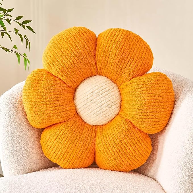 Kcvvcr Flower Throw Pillow, Soft Orange 19.6" Shaped Floor Pillow for Home Decor, Cute Aesthetic Plush Decorative Pillows for Bed, Sofa, Couch