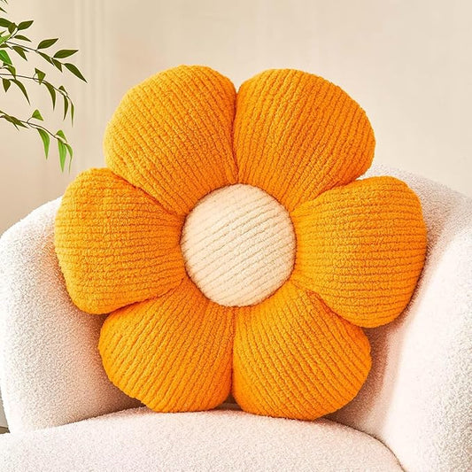 Kcvvcr Flower Throw Pillow, Soft Orange 17.7" Shaped Floor Pillow for Home Decor, Cute Aesthetic Plush Decorative Pillows for Bed, Sofa, Couch