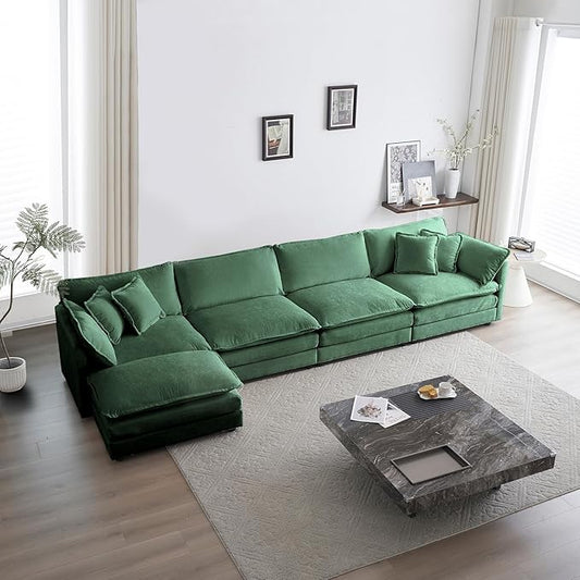 ERYE L-Shaped Oversized Sectional Sofa Modern Deep Seat Reversible Chaise Sofa&Couch with Movable Ottoman and 6 Pillows, Modular Sleeper Upholstered Couch for Living Room, Apartment, Studio, Office