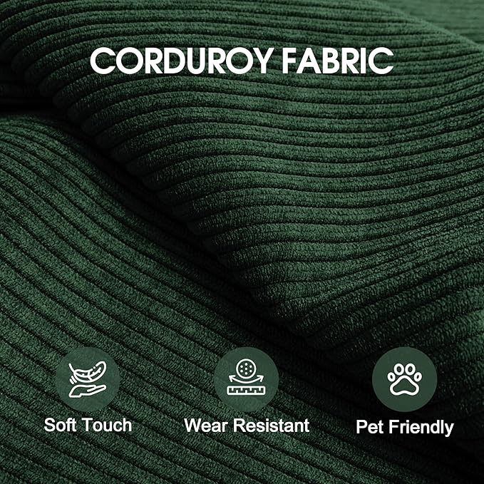 Ball & Cast 78.8" Compressed Modular Sofa Bed, No-Assembly Convertible Floor Futon Couch with Pillow Backrest & Armrest Support, Boneless Corduroy Sleeper Sofa for Living Room & Bedroom, Green