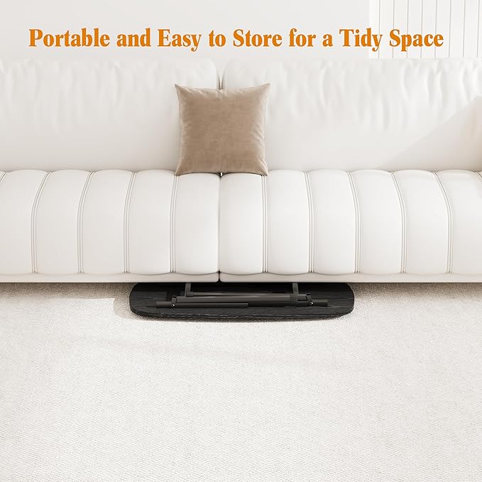 Foldable Coffee Table for Small Spaces,Small Coffee Table Folding,Rectangular Center Table for Living Room, Modern Floor Table,Mid Century Low Tables for Home, Office, Dorm,Easy Assembly,Black