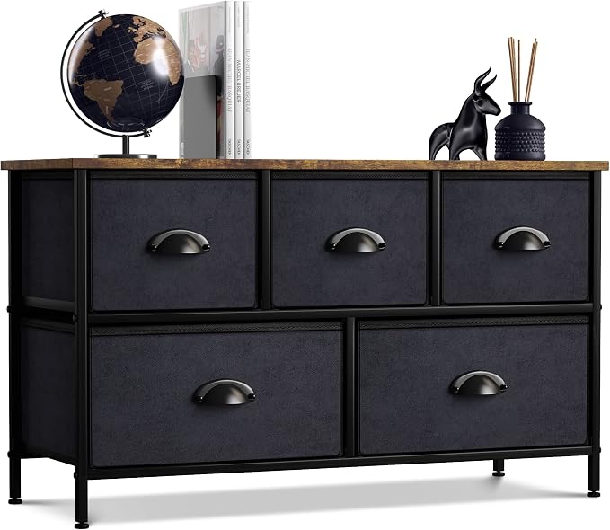 Sorbus Dresser with 5 Drawers - Storage Chest Organizer Unit with Steel Frame, Wood Top, Easy Pull Fabric Bins - Long Wide TV Stand for Bedroom Furniture, Hallway, Closet & Office Organization by Sorbus