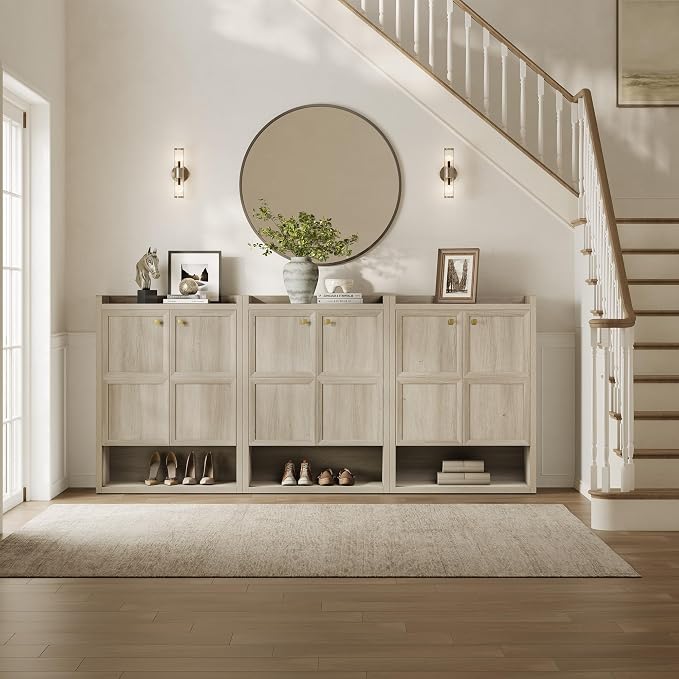 SICOTAS Shoe Cabinet Storage for Entryway - 48-Pair Shoe Cabinets with Doors and Adjustable Shelves, Farmhouse Large 7-Tier Shoes Storage Cabinet for Mudroom Closet Hallway, Grey White Oak, 2PCS - Image 9