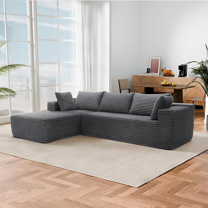 Cloud Sectional Couch, 105" Modular Sectional Sofa with Right Chaise Lounge, Modern Modular L-Shape Sofa with Pillows & Deep Seat, Boneless Couches for Living Room Bedroom, Dark Grey