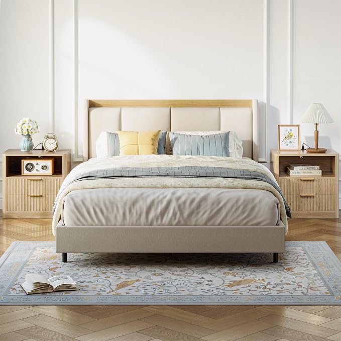 IRONCK Fluted Night Stand Set of 2, Modern Nightstand with Charging Station, Drawers and Open Shelves - Bedside Table Wood Side Table Set for Bedroom, Oak - Image 9