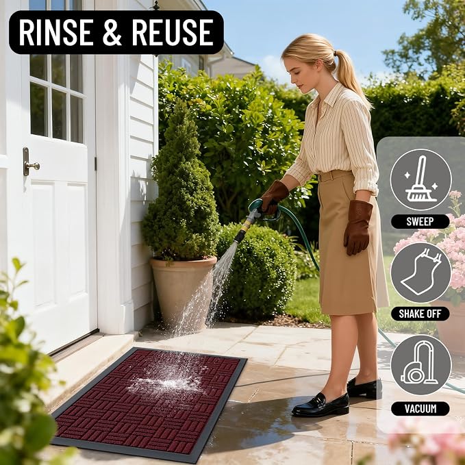 OLANLY Front Door Mat Outside Entrance 47x23, Absorbent, Heavy Duty Sturdy Natural Rubber Doormat Indoor Outdoor, Non-Slip, Stain and Fade Resistant, Low Profile Floor Mat for Entryway, Burgundy - Image 8