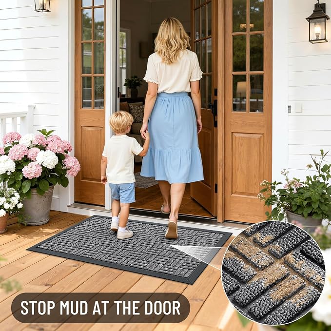 OLANLY Front Door Mat Outside Entrance 33x21, Absorbent, Heavy Duty Sturdy Natural Rubber Doormat Indoor Outdoor, Stain and Fade Resistant, Non-Slip Backing Low Profile Floor Mat for Entryway, Grey - Image 7