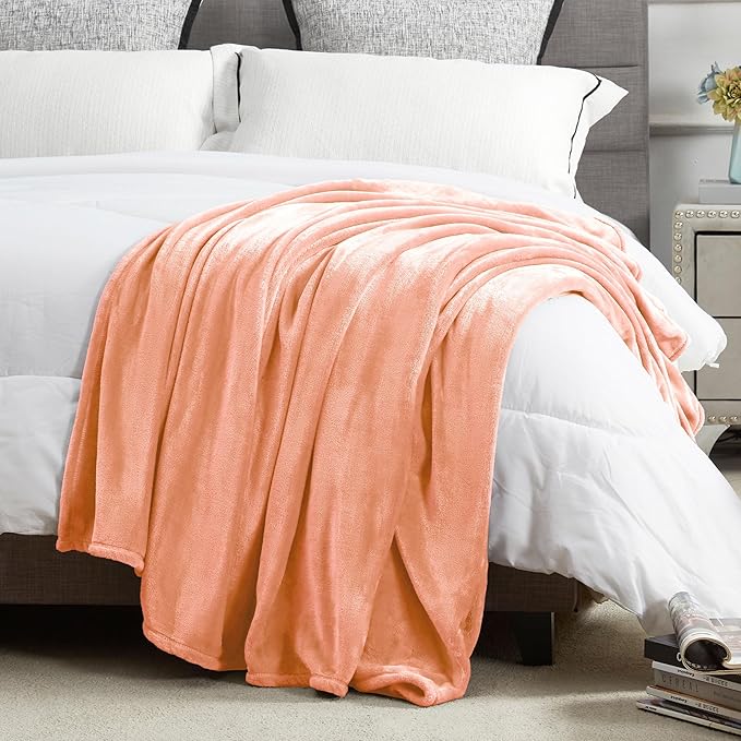 DREAMNINE Oversized Soft Fuzzy Fleece Throw Blanket Twin Size 60" x 80", Decorative Large Solid Lightweight Velvet Bed Blanket,Big Cute Cozy Accent Shaggy Microfiber Flannel Blankets for Bedroom,Peach