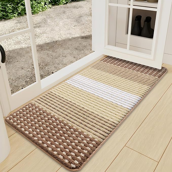 Kitinjoy Indoor Outdoor Door Mat, 47x24 Non-Slip Absorbent Dirt Trapper, Low-Profile Washable Inside Entrance Front Floor Mat, Sturdy Soft Entry Dotted Ombre Doormats for Entryway, Light Brown by Kitinjoy