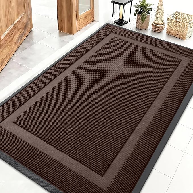 OLANLY Front Door Mat Indoor Outdoor Entrance, Waterproof All-Season, All-Weather Doormat, Sturdy Natural Rubber, Fade Resistant, Low Profile, Easy Clean Patio Porch Entryway Mat, 47x32, Dark Brown by OLANLY
