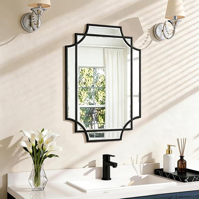 Bathroom Mirrors for Over Sink, 20x28 Inch Framed Mirrors for Wall, Black Bathroom Vanity Mirror, Rectangle Farmhouse Mirror Decorative, Entryway, Living Room Decor by JACUKO