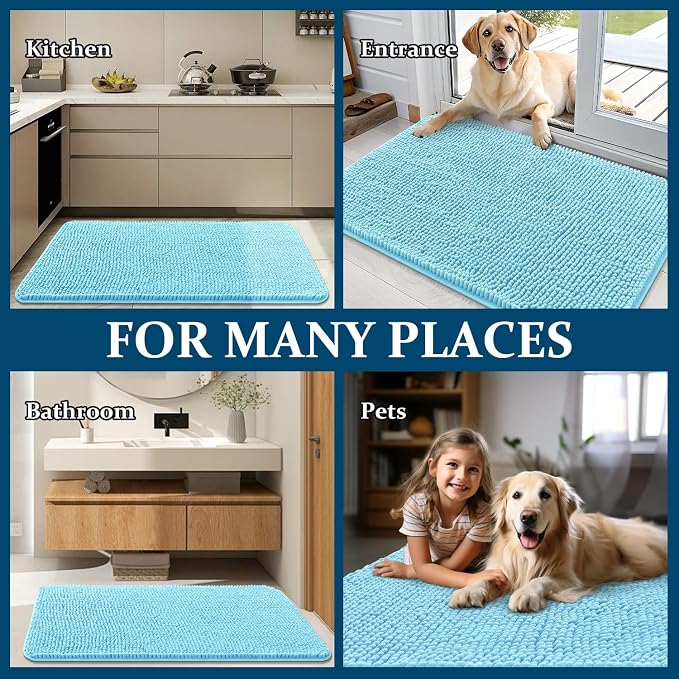 OLANLY Dog Door Mat for Muddy Paws 70x24, Absorbs Moisture and Dirt, Absorbent Non-Slip Washable Doormat, Quick Dry Chenille Mud Mat for Dogs, Entry Indoor Entryway Carpet for Inside Floor, Blue - Image 8