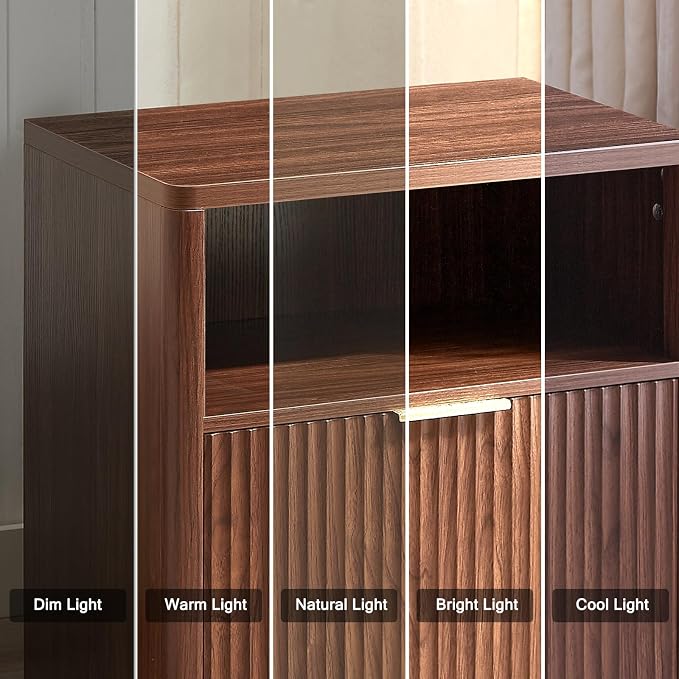 Evermagin Fluted Nightstand, Walnut Bedside Table with Drawer and Storage, Wood End Table Mid Century Modern, Large Night Stand for Bedroom - Image 9