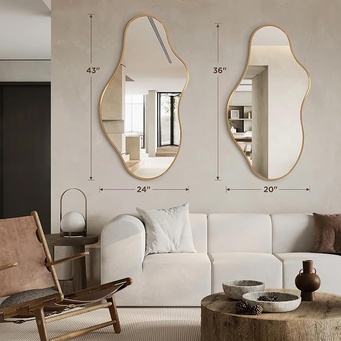Dorlicecass Bathroom Mirrors for Over Sink - Long Wall Mirrors Decorative 24"x 43" Asymmetrical Abstract Aviation Aluminum Alloy Frame Unique for Bedroom, Living Room, Cloakroom, Entryway Gold - Image 6