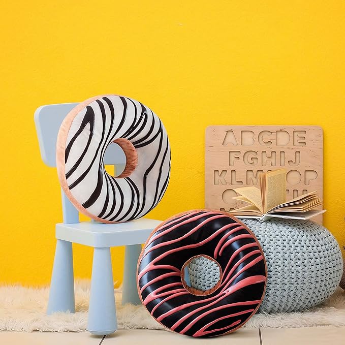 HYSEAS Round Throw Pillow 14 Inch Chocolate White Donut, 3D Digital Print Decorative Comfortable Soft Plush Funny Food Shaped Pillow Light Weight Seat Pad Cushion for Couch, Chair, Floor, Sofa