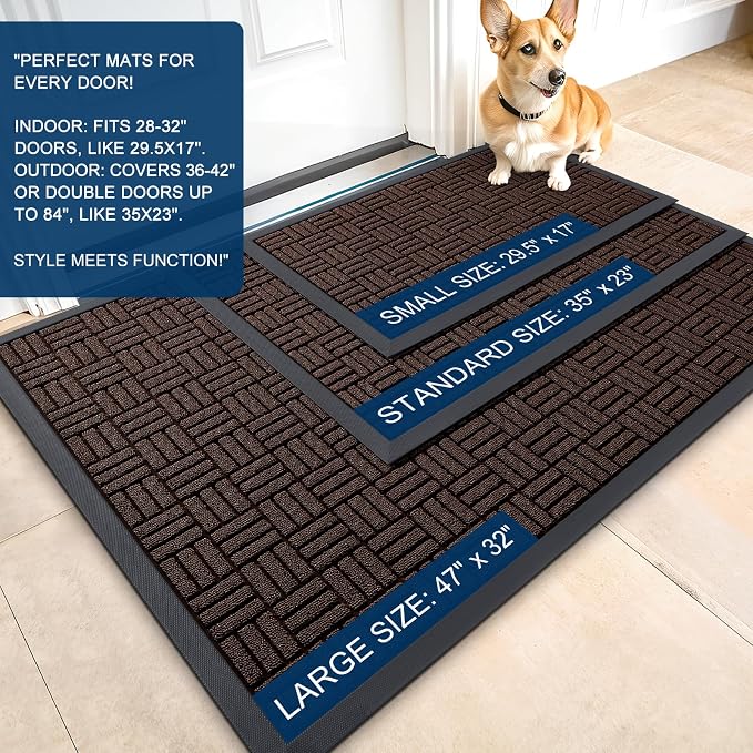 OLANLY Front Door Mat Outside Entrance 47x32, Absorbent, Heavy Duty Sturdy Natural Rubber Doormat Indoor Outdoor, Stain and Fade Resistant, Non-Slip Backing Low Profile Floor Mat for Entryway, Brown - Image 2