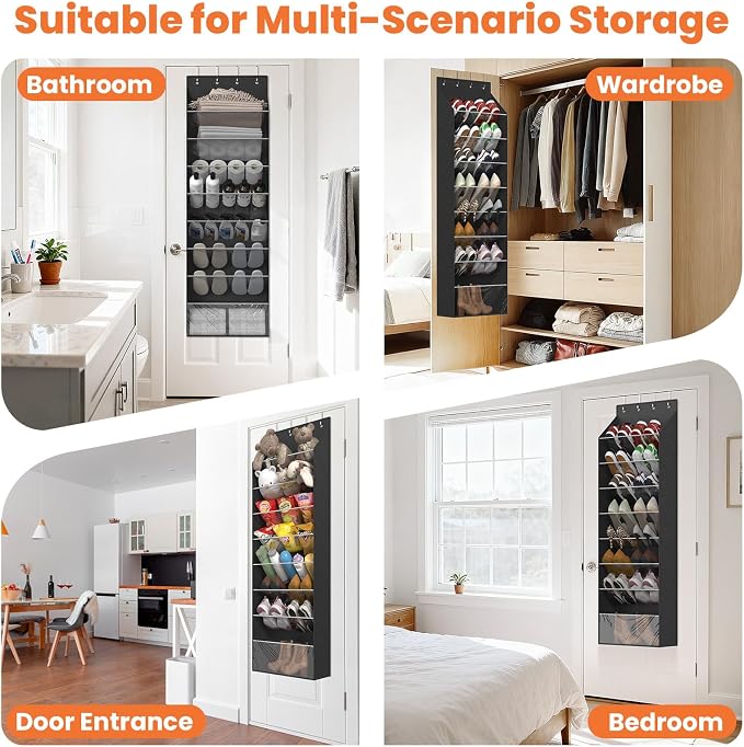 ZATOCL 8-Tier Over The Door Organizer, Space Saving Hanging Shoes Organizer and Storage Unit, Organizer for Closet, Bedroom, Entryway, Black - Image 7