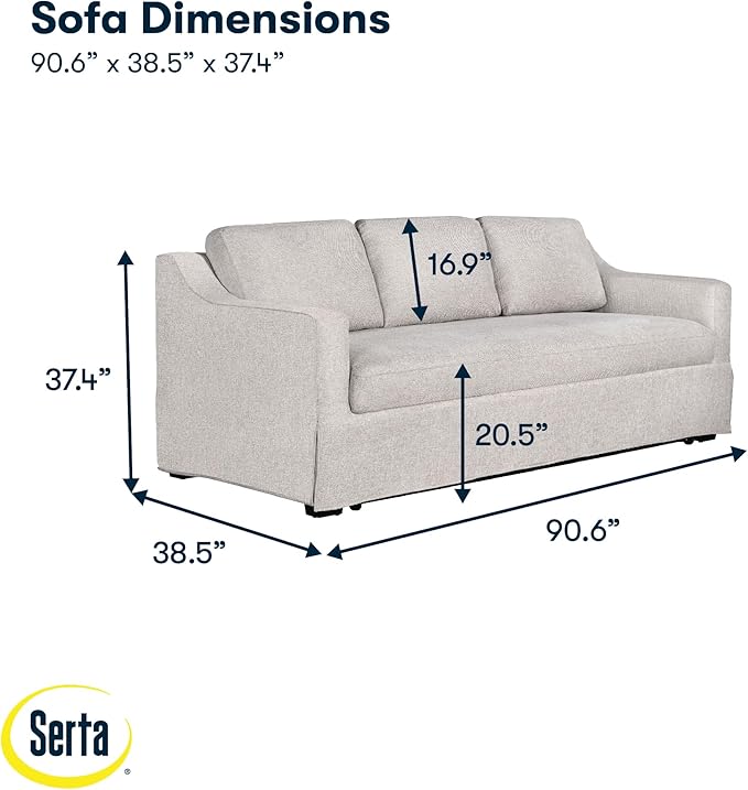 Serta® Hawthorne 90.6" Slipcovered Queen-Size Convertible Pop-up Sofa, Dreamcoil® Comfort, Woven Polyester Blend Fabric, Linen
