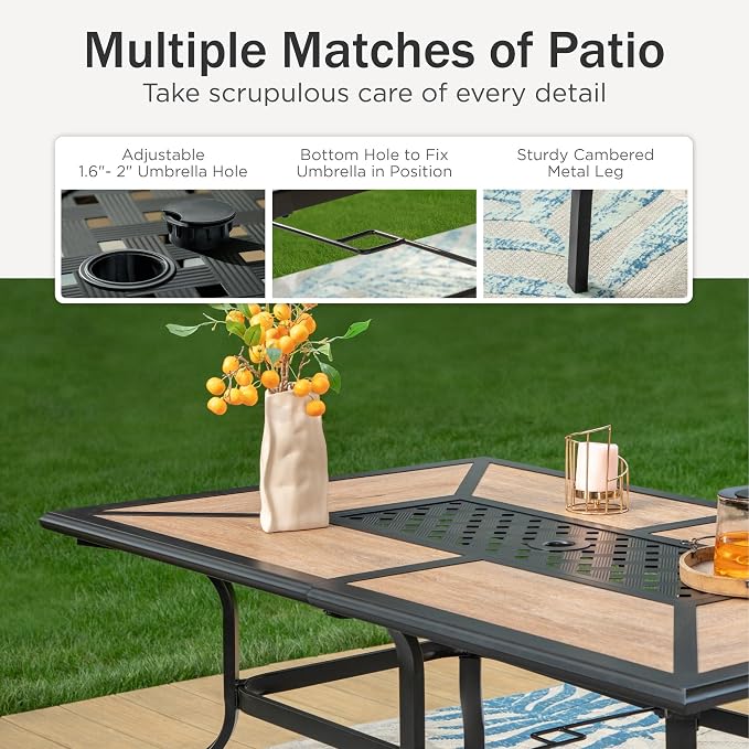 PHI VILLA 7 Piece Patio Dining Set, 6 Swivel Patio Chairs with Textilene Mesh Fabric & Rectangular Wooden-Like Dining Table(1.6" Umbrella Hole), All Weather Patio Chairs and Table Set for Deck (Blue) - Image 7