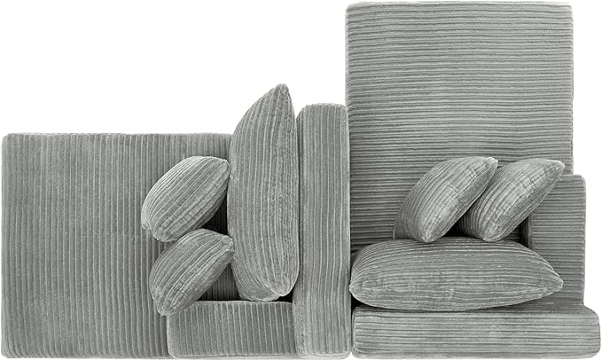 Fluffy Corduroy Double Chaise Lounge Daybed 83-Inch Oversized Loveseat Sleeper Sofa Bed,Boneless Love Seat Recliner Sleeper Couch Full Foam Floor Cloud Sofa Chaise W/6 Pillows for Living Room Bedroom