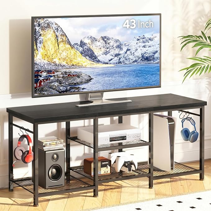 YGEOMER TV Stand for TVs Up to 55 Inch, Entertainment Center for Living Room, Bedroom, Black by YGEOMER