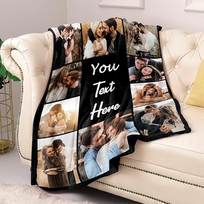 Custom Blanket with Picture Text Customizable Photo Blankets Customized Christmas Valentines Fathers Mother's Day Birthday Gifts Personalized Gifts for Mom Dad Girlfriend Boyfriend Wife Husband