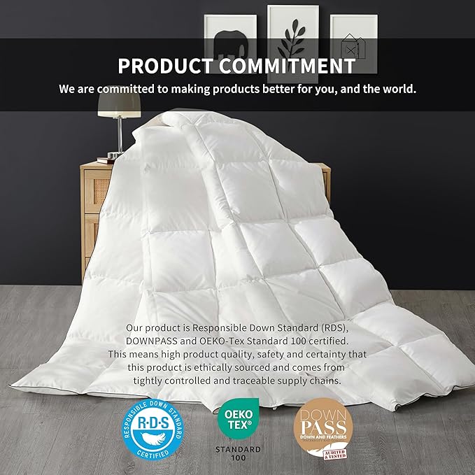 SAPHREAS Feather Down Comforter Queen Size, All Season White Duvet Insert, Soft 100% Cotton Luxurious Hotel Bedding Comforters with Corner Tabs, 90x90”