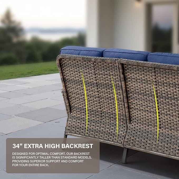 Belord Outdoor Furniture Set - 6 Pieces Patio Conversation Sectional Sofa Set with Patio Rocking Chairs Set of 2 and Wicker Coffee Table for Deck Backyard Sunroom Brown