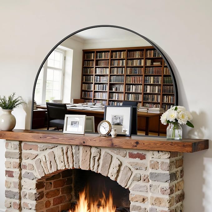 CIRCUMI Arched Wall Mirror 40"x30", Black Metal Frame with Tempered Glass, Large Decorative Mirror for Entryway Table, Mantel, Living Room, Over Sink, Shatterproof & Crystal Clear Black Arched Mirror by CIRCUMIMirror