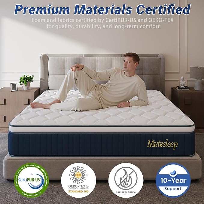 14″ Twin Hybrid Mattress – Cooler, Quieter & Deeper Comfort, Airflow Foam + Pocket Coils, 2″+ Plush Cushion, Heavy-Duty Support, CertiPUR-US, Fiberglass-Free, Mattress in a Box