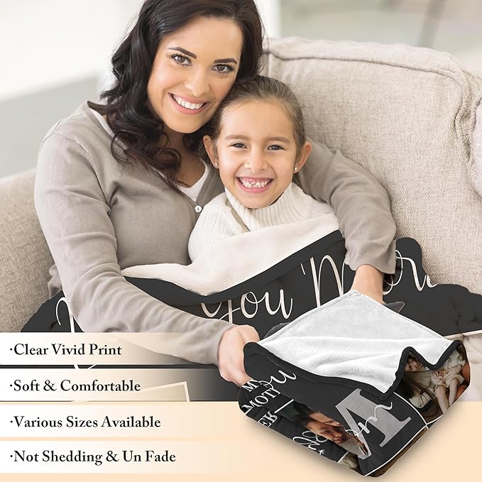 Personalized Mothers Day Birthday Gifts for Mom, Mothers Day Blanket Gifts from Daughter Son Kids Husband, Custom Blanket with Photos Text, Customized Christmas Anniversary Ideas Gifts for Mom Wife