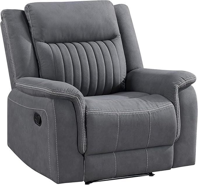 Lexicon Manual Recliner Chair, Polished Microfiber Reclining Sofa Chair, Home Theater Seating, Wall Hugger Manual Recliner for Living Room/Office/Apartment, Gray
