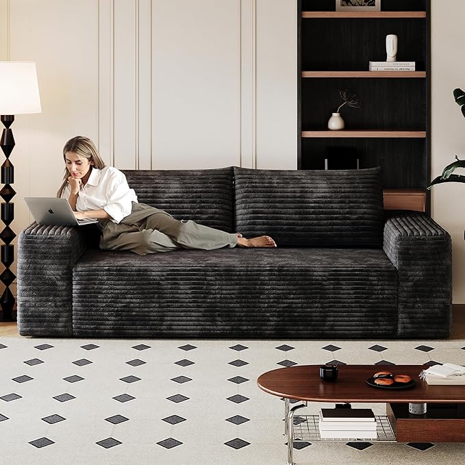 3 Seater Couch for Living Room, 71.3 INCH Fluffy Corduroy Boneless Couch Cloud Loveseat with Wide Armrest, Upholstered Floor Sofa in A Box, No Assembly Required