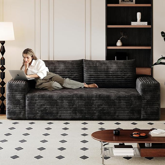 3 Seater Couch for Living Room, 71.3 INCH Fluffy Corduroy Boneless Couch Cloud Loveseat with Wide Armrest, Upholstered Floor Sofa in A Box, No Assembly Required