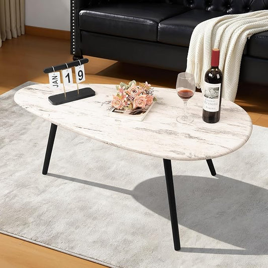 Coffee Table Modern Oval Coffee Tables Retro Center Table for Small Space Mid Century Rustic Accent Table for Living Room Home Office, Easy Assembly 22" D x 43" W x 18" H