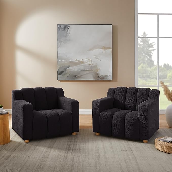 Modern Oversized Living Room Chairs, 40" Wide Boucle Accent Chairs with Deep Seat and Wooden Legs, Comfy Reading Arm Chair for Bedroom, Apartment, Dark Grey