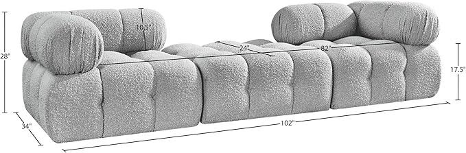 Meridian Furniture 611Grey-S102D Ames Collection Modern | Contemporary Modular Sectional with Rich Grey Boucle Fabric, Modular to Create Infinite Configurations, 102" W x 34" D x 28" H, Grey