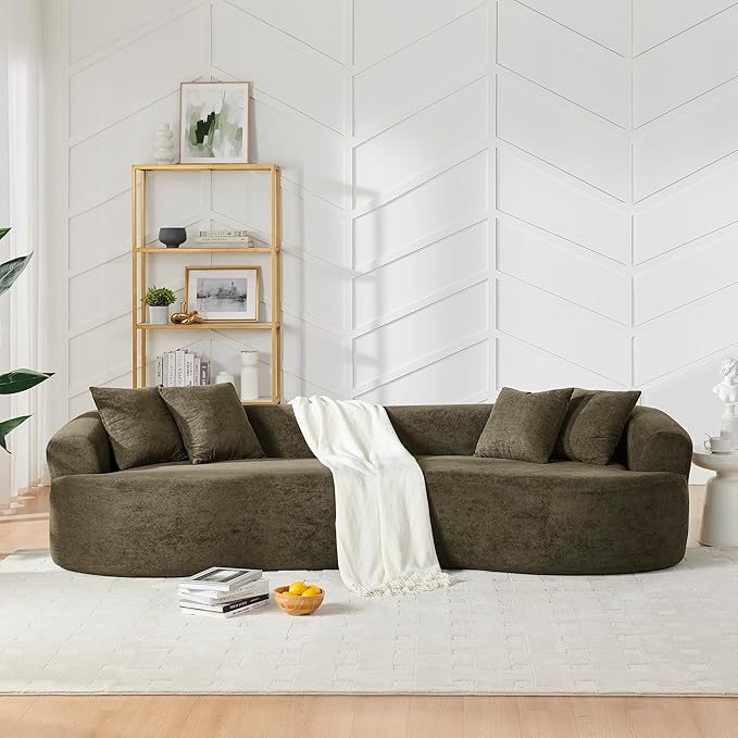 Curved Boneless Sofa Couches 4-Seat Tight Backrest Couch for Living Room Bedroom, Boneless Cloud Sofa with 4 Pillows, Floor Sofa in A Box No Assembly Required