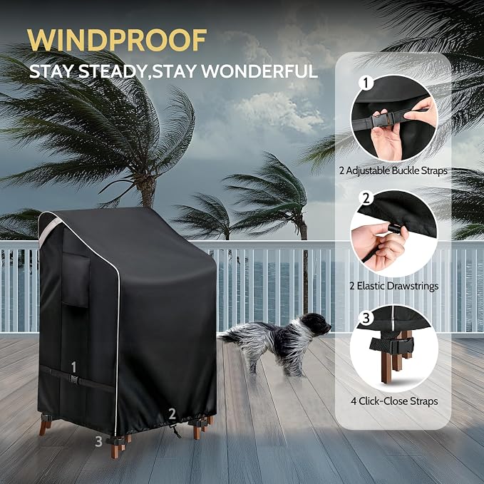COSFLY Stackable Patio Chairs Covers Waterproof, Outdoor Furniture Covers Heavy Duty for 4-6 Stacking Chairs 1 Pack - Fits up to 28w x 36D x 47H inches (Black) - Image 6