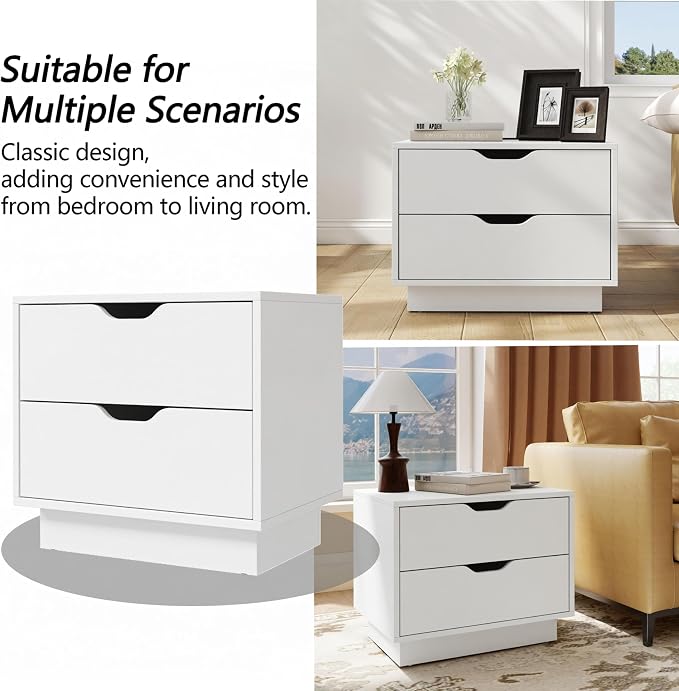 Modern Nightstand Set of 2 with Charging Station, Night Stand Wood Bedside Tables with 2 Storage Drawers, End Table for Bedroom, Office, Sofa, White - Image 3