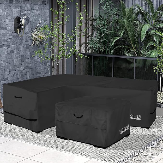 ULTCOVER Patio L-Shaped Left Facing Sofa Cover Waterproof for 4-Seater Outdoor Sectional Furniture Couch 58”W (Left Side) x 85”W (Back Length), Black - Image 6