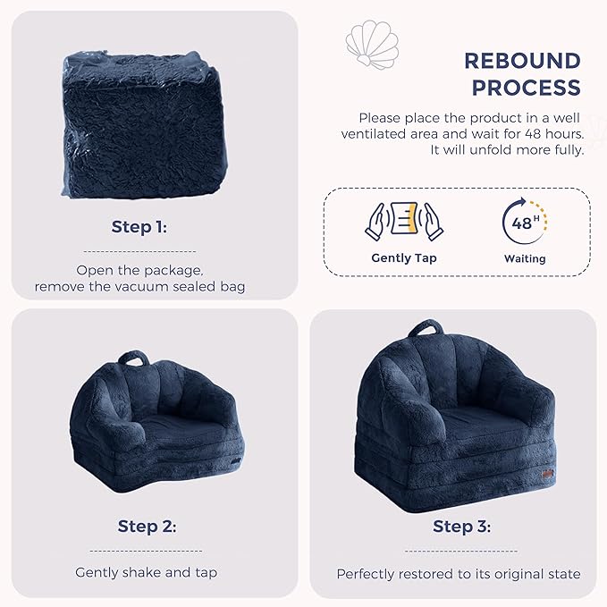 MAXYOYO Folding Sofa Bed, 2 in 1 Convertible Sofa to Lounger Comfy Single Bean Bag Chair for Adults, Floor Sleeper Couch with Handle, Faux Fur Couch Bed for Living Room Bedroom, Navy