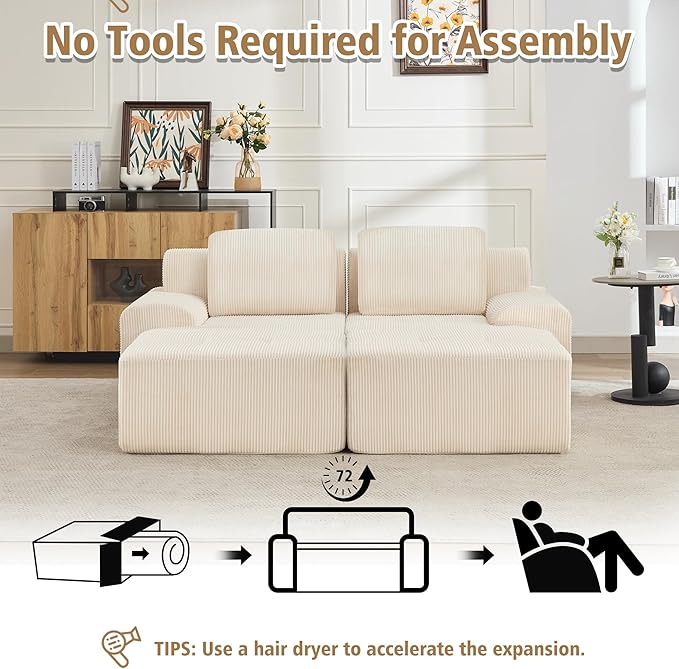 KIGOTY Modular Sectional Sofa, 4 PCS Comfy Cloud Sectional Couch with Deep Seat, Sleeper Sofa Bed with Ottoman, Modern Boneless Couch for Living Room, No Assembly Required,White