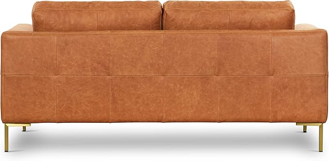 Poly & BARK Calle 75" Apartment Sofa, Full-Grain Pure-Aniline Italian Leather, Cognac Tan, Brass Legs