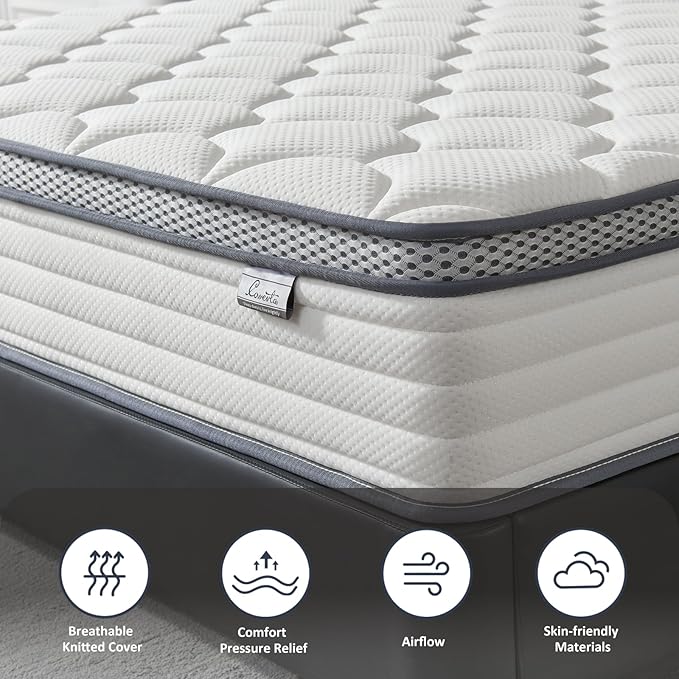Twin Mattress, 10 Inch Twin Hybrid Mattress in a Box, Pocket Innerspring Mattresses for Motion Isolation, Pressure Relief and Edge Support, Medium Firm Feel